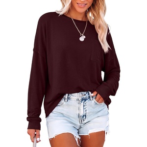 image:imageANRABESS Long Sleeve T Shirts for Women Oversized Tops  2026 Fall Fashion OutfitsCrew Neck Chest Pocket TeeSoft Comfort TshirtsCasual Going Out Work amp Travel Everyday Day ClothesBurgundy