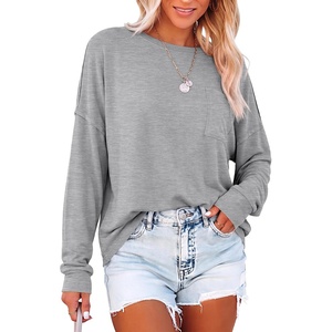 image:imageANRABESS Long Sleeve T Shirts for Women Oversized Tops  2026 Fall Fashion OutfitsCrew Neck Chest Pocket TeeSoft Comfort TshirtsCasual Going Out Work amp Travel Everyday Day ClothesGrey