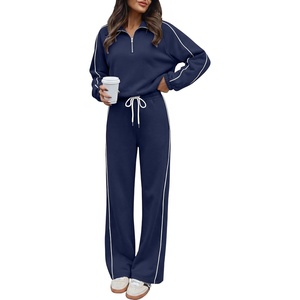 image:imageANRABESS Sweatsuits for Women 2 Piece Outfit 2026 Fall Matching Lounge Sets  Striped Quarter Zip Fleece Pullover Sweat Set Wide Leg Sweatpants amp Pockets Trendy Fashion Track Suits Cozy Winter ClothesNavy Blue