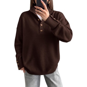image:imageANRABESS Womens Long Sleeve Striped Henley Fall Sweater  Turtle Neck Button Placket Soft Pullover Top Loose Fit Trendy Business Casual Work WearFall Fashion Winter ClothingCoffee