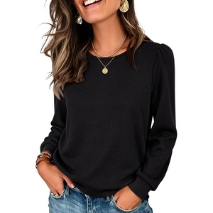 image:imageANRABESS Womens Long Sleeve Waffle Knit Shirts Fall Loose Fit Tunic Tops  Basics Casual Blouses Crew Neck Curved Hem Soft Comfy breathable Trendy Winter Outfits Layering PieceBlack
