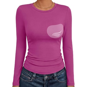 image:imageANRABESS Womens Tops Long Sleeve Shirts Built in Bra  Slight Support Removable PadCrew Neck Soft Slim Fit Basic TeesCasual Going Out Work Daily Travel AllDayFall Winter WearHot Pink