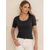 image:imageANRABESS Womens Wool Blend Short Sleeve Knit Sweater 2026 Fall Outfits  Scoop Neck Lightweight Summer Pullover Tops Casual Business Work Office Shirt Soft Versatile Layering Spring Fall ClothingBlack