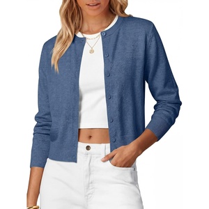 image:imageANRABESS Cardigan Sweaters for Women 2026 Fall Outfits  Button Up SweaterMidLightweight Soft KnitLong Sleeve Crew NeckDressy Casual Cute Classic Work Layer ClothingDeep Blue