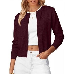 image:imageANRABESS Cardigan Sweaters for Women 2026 Fall Outfits  Button Up SweaterMidLightweight Soft KnitLong Sleeve Crew NeckDressy Casual Cute Classic Work Layer ClothingDrak Red