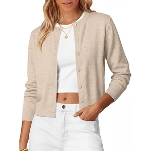 image:imageANRABESS Cardigan Sweaters for Women 2026 Fall Outfits  Button Up SweaterMidLightweight Soft KnitLong Sleeve Crew NeckDressy Casual Cute Classic Work Layer ClothingAlmond