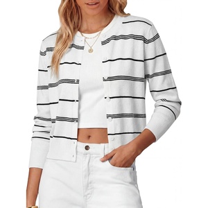 image:imageANRABESS Cardigan Sweaters for Women 2026 Fall Outfits  Button Up SweaterMidLightweight Soft KnitLong Sleeve Crew NeckDressy Casual Cute Classic Work Layer ClothingBlack White Stripe