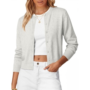 image:imageANRABESS Cardigan Sweaters for Women 2026 Fall Outfits  Button Up SweaterMidLightweight Soft KnitLong Sleeve Crew NeckDressy Casual Cute Classic Work Layer ClothingLight Grey