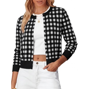 image:imageANRABESS Cardigan Sweaters for Women 2026 Fall Outfits  Button Up SweaterMidLightweight Soft KnitLong Sleeve Crew NeckDressy Casual Cute Classic Work Layer ClothingBlack White Plaid