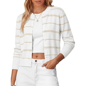image:imageANRABESS Cardigan Sweaters for Women 2026 Fall Outfits  Button Up SweaterMidLightweight Soft KnitLong Sleeve Crew NeckDressy Casual Cute Classic Work Layer ClothingApricot White Stripe