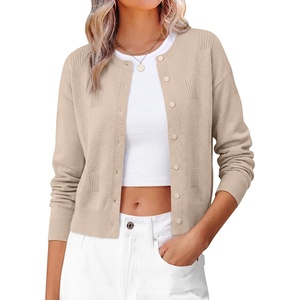 image:imageANRABESS Cardigan Sweaters for Women 2026 Fall Outfits  Button Up SweaterSoft Textured Thick KnitDressy Casual ClassicLong Sleeve Crew NeckWork Office OutingsWinter ClothingLight Khaki