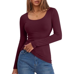 image:imageANRABESS Women Long Sleeve Thermal Shirts Scoop Neck TopDeep Red