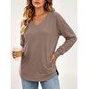 image:imageANRABESS Long Sleeve Shirts for Women Fall V Neck SweatshirtsLight Brown