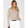 image:imageANRABESS Sweaters for Women Fall Lightweight Cropped V Neck Cable KnitAlmond