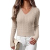 image:imageANRABESS Sweaters for Women Fall Lightweight Cropped V Neck Cable KnitAlmond