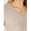 image:imageANRABESS Sweaters for Women Fall Lightweight Cropped V Neck Cable KnitAlmond