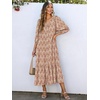 image:imageANRABESS Womens Boho Floral 34 Puff Sleeve Fall Maxi DressFloral Apricot Red