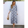 image:imageANRABESS Womens Boho Floral 34 Puff Sleeve Fall Maxi DressFloral Blue Khaki