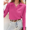 image:imageANRABESS Womens Cable Knit Sweaters Long Sleeve Polo Fall OutfitsHot Pink