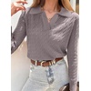 image:imageANRABESS Womens Cable Knit Sweaters Long Sleeve Polo Fall OutfitsPurple Taupe