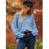 image:imageANRABESS Womens Fall Fashion Oversized Scoop V Neck Batwing Sleeve SweaterBlue