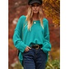 image:imageANRABESS Womens Fall Fashion Oversized Scoop V Neck Batwing Sleeve SweaterBlue Green