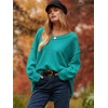 image:imageANRABESS Womens Fall Fashion Oversized Scoop V Neck Batwing Sleeve SweaterBlue Green
