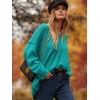 image:imageANRABESS Womens Fall Fashion Oversized Scoop V Neck Batwing Sleeve SweaterBlue Green