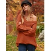 image:imageANRABESS Womens Fall Fashion Oversized Scoop V Neck Batwing Sleeve SweaterBrick