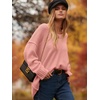 image:imageANRABESS Womens Fall Fashion Oversized Scoop V Neck Batwing Sleeve SweaterPink