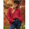 image:imageANRABESS Womens Fall Fashion Oversized Scoop V Neck Batwing Sleeve SweaterRed