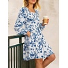 image:imageANRABESS Womens Fall Long Sleeve Square Neck Short DressBlue White Floral