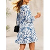 image:imageANRABESS Womens Fall Long Sleeve Square Neck Short DressBlue White Floral