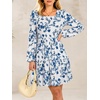 image:imageANRABESS Womens Fall Long Sleeve Square Neck Short DressBlue White Floral