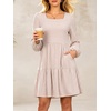 image:imageANRABESS Womens Fall Long Sleeve Square Neck Short DressPink Stripe