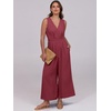 image:imageANRABESS Womens Linen Sleeveless Wrap JumpsuitsBurgundy