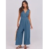 image:imageANRABESS Womens Linen Sleeveless Wrap JumpsuitsTeal