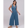 image:imageANRABESS Womens Linen Sleeveless Wrap JumpsuitsTeal