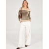image:imageANRABESS Womens Long Sleeve Lightweight Slim Fitted Sweaters TopBeige Black Stripe