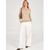 image:imageANRABESS Womens Long Sleeve Lightweight Slim Fitted Sweaters TopBeige White Stripe