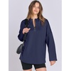 image:imageANRABESS Womens Oversized Hoodies Quarter Zip PulloverNavy Blue