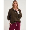 image:imageANRABESS Womens Sherpa Fuzzy Sweatshirts Oversized Henley Pullover TopBrown
