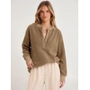 image:imageANRABESS Womens Sherpa Fuzzy Sweatshirts Oversized Henley Pullover TopKhaki