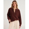 image:imageANRABESS Womens Sherpa Fuzzy Sweatshirts Oversized Henley Pullover TopWine Red
