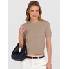 image:imageANRABESS Womens Short Sleeve Sweaters Cropped Crew NeckTan