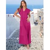 image:imageANRABESS Womens Summer Dress Ruffle Sleeve V Neck Vacation Maxi DressesHot Pink