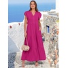 image:imageANRABESS Womens Summer Dress Ruffle Sleeve V Neck Vacation Maxi DressesHot Pink