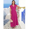 image:imageANRABESS Womens Summer Dress Ruffle Sleeve V Neck Vacation Maxi DressesHot Pink