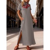 image:imageANRABESS Womens Summer Maxi Dresses Wrinkle Free with PocketsCoffee Grey