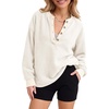 image:imageANRABESS Womens Sherpa Fuzzy Sweatshirts Oversized Henley Pullover TopBeige